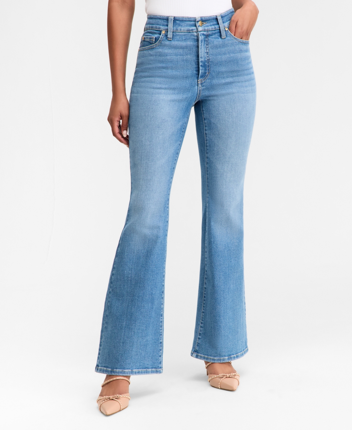 Inc International Concepts Petite High-rise Flare-leg Jeans, Macy's Exclusive In Blue