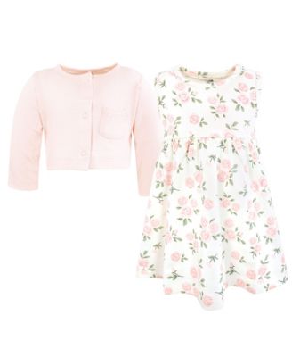 Toddler Girls Hudson Hudson Cotton Dress and Cardigan Set, Soft Pink Sage Rose