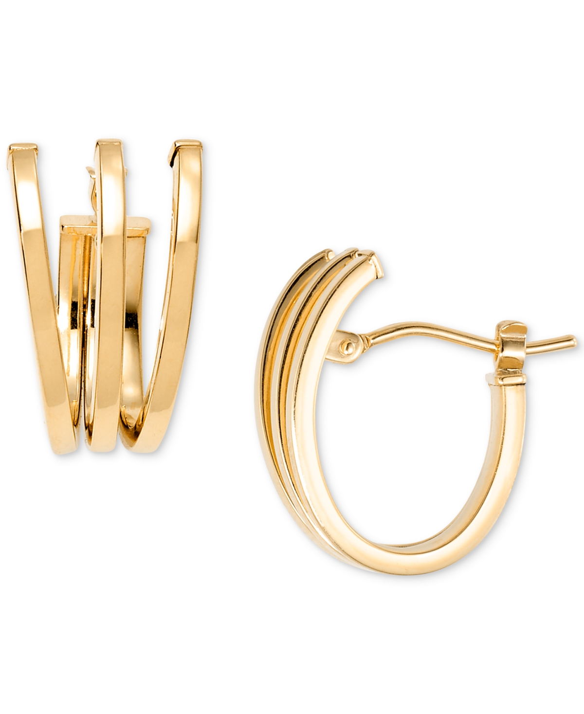 Macy's Polished Triple Row Extra-small C Hoop Earrings In 10k Yellow Gold, 0.43" In Gold