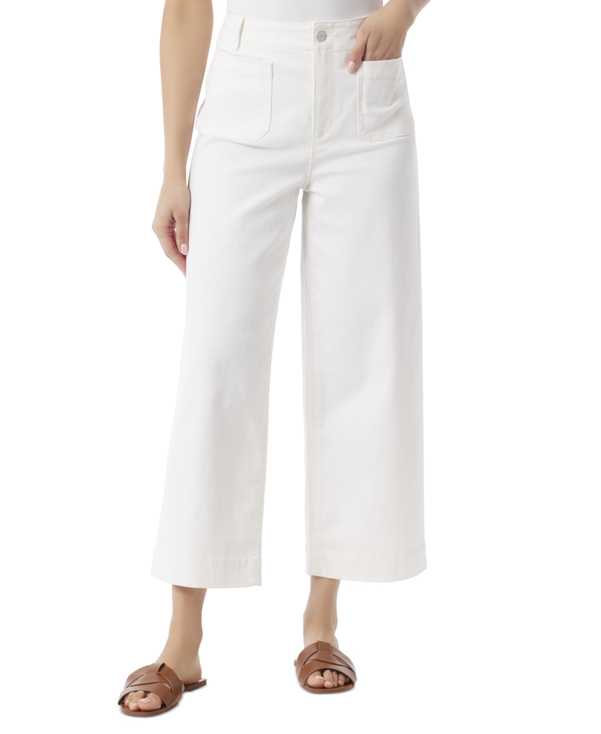 Women's Shape Effect Tummy Sculpt Patch-Pocket Cropped Wide-Leg Jeans - Vintage White