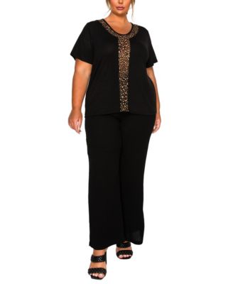 Plus Size Pebble Mesh Inset Short Sleeve Top