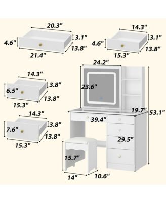 White Wood Makeup Vanity Set Dressing Desk with Glass Top
