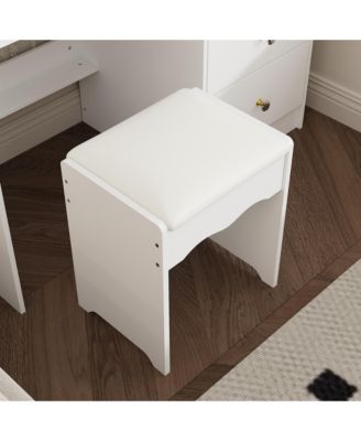 White Wood Makeup Vanity Set Dressing Desk with Glass Top