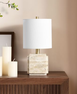 Pacha 15.5" Metal Stone Table Lamp with Fabric Shade