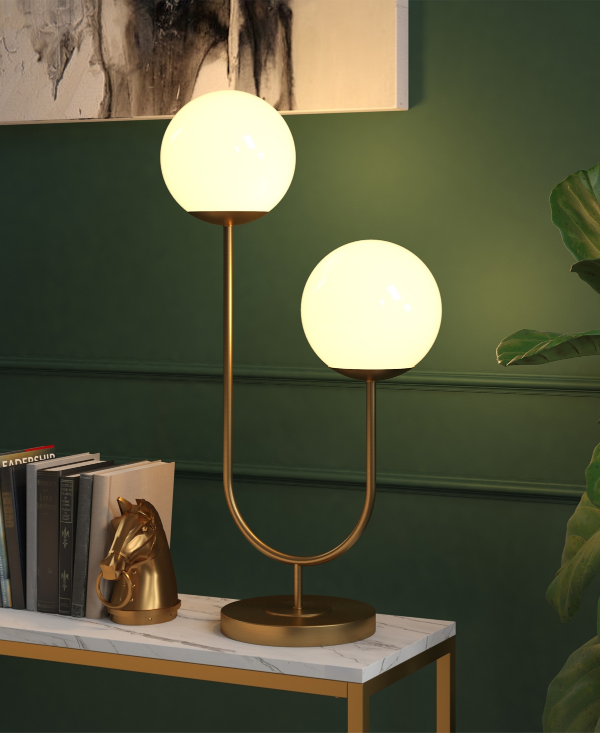 Hudson & Canal Dufrene 28" Metal 2-light Table Lamp With Glass Shades In Gold
