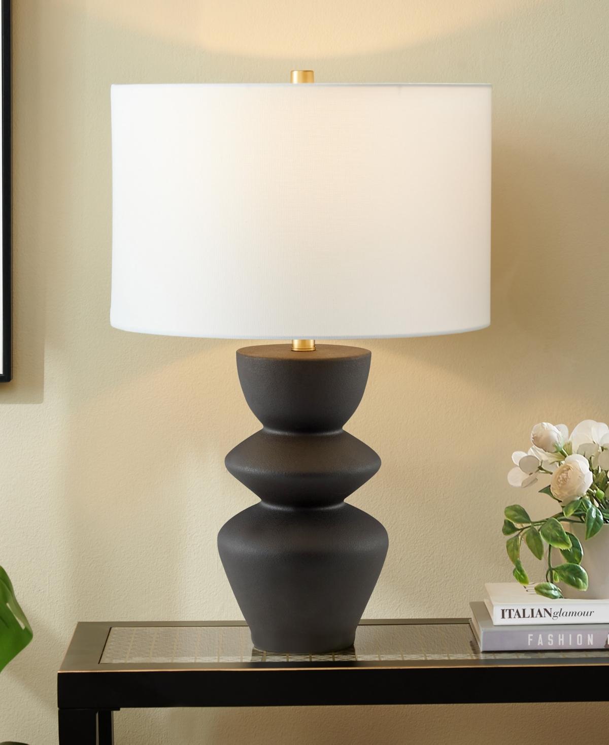 Hudson & Canal Cassian 25" Ceramic Table Lamp With Fabric Shade In Black