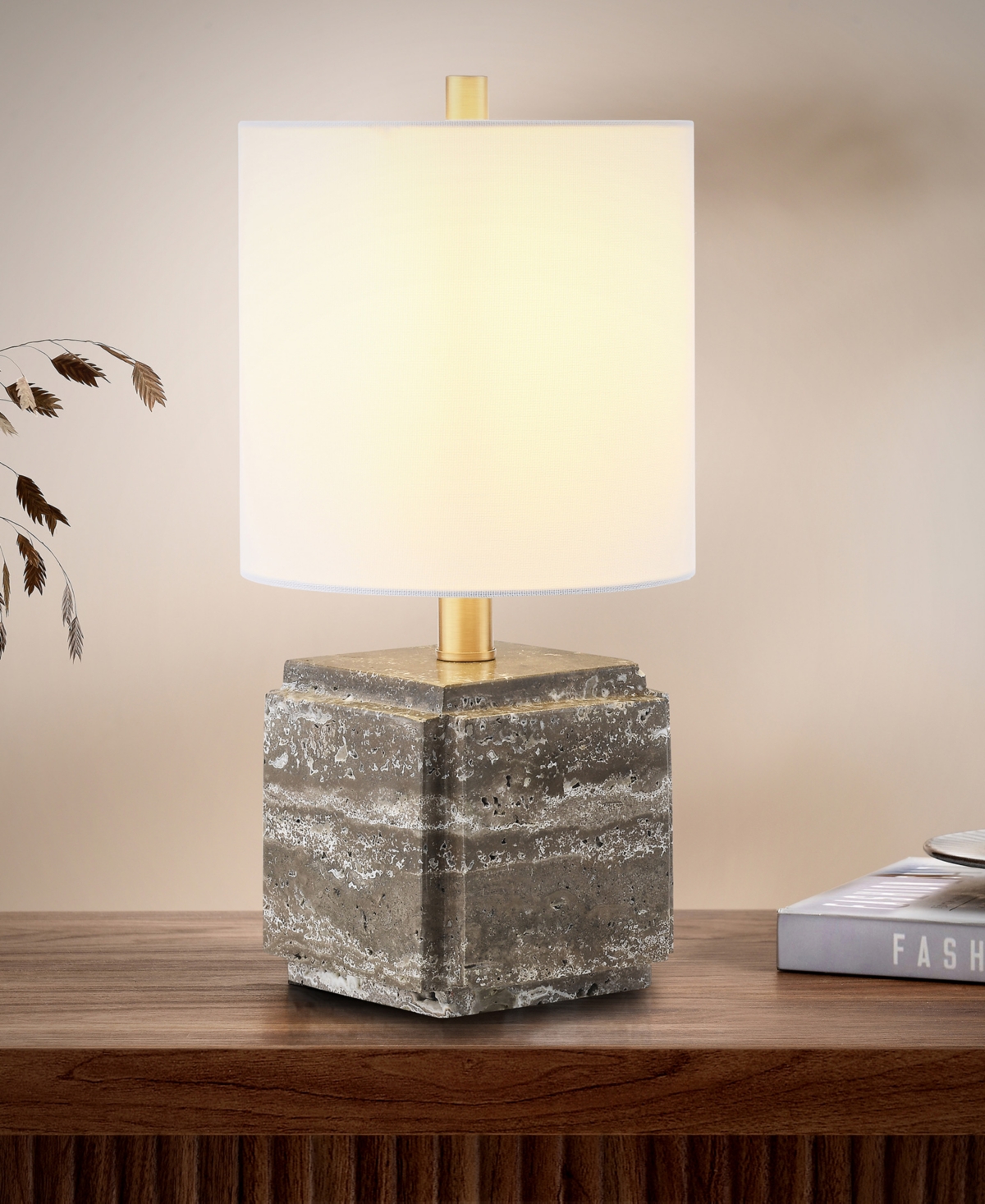 Hudson & Canal Pacha 15.5" Metal Stone Table Lamp With Fabric Shade