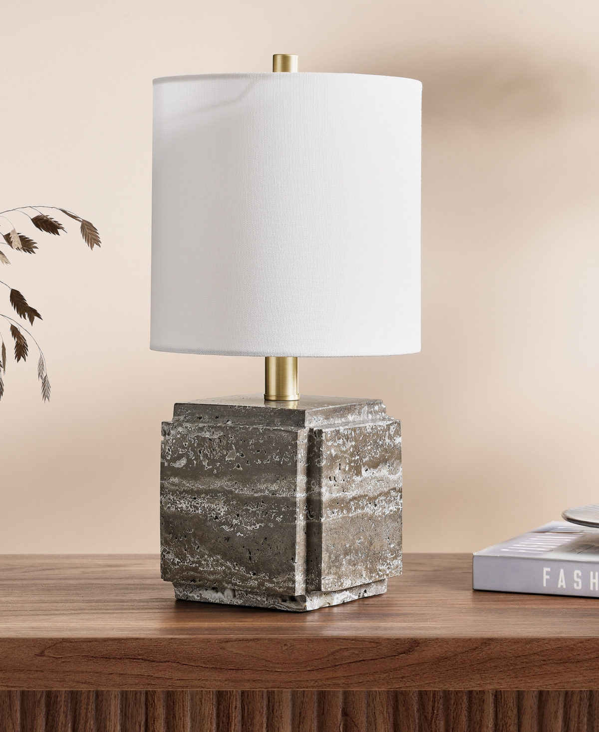 Hudson & Canal Pacha 15.5" Metal Stone Table Lamp With Fabric Shade
