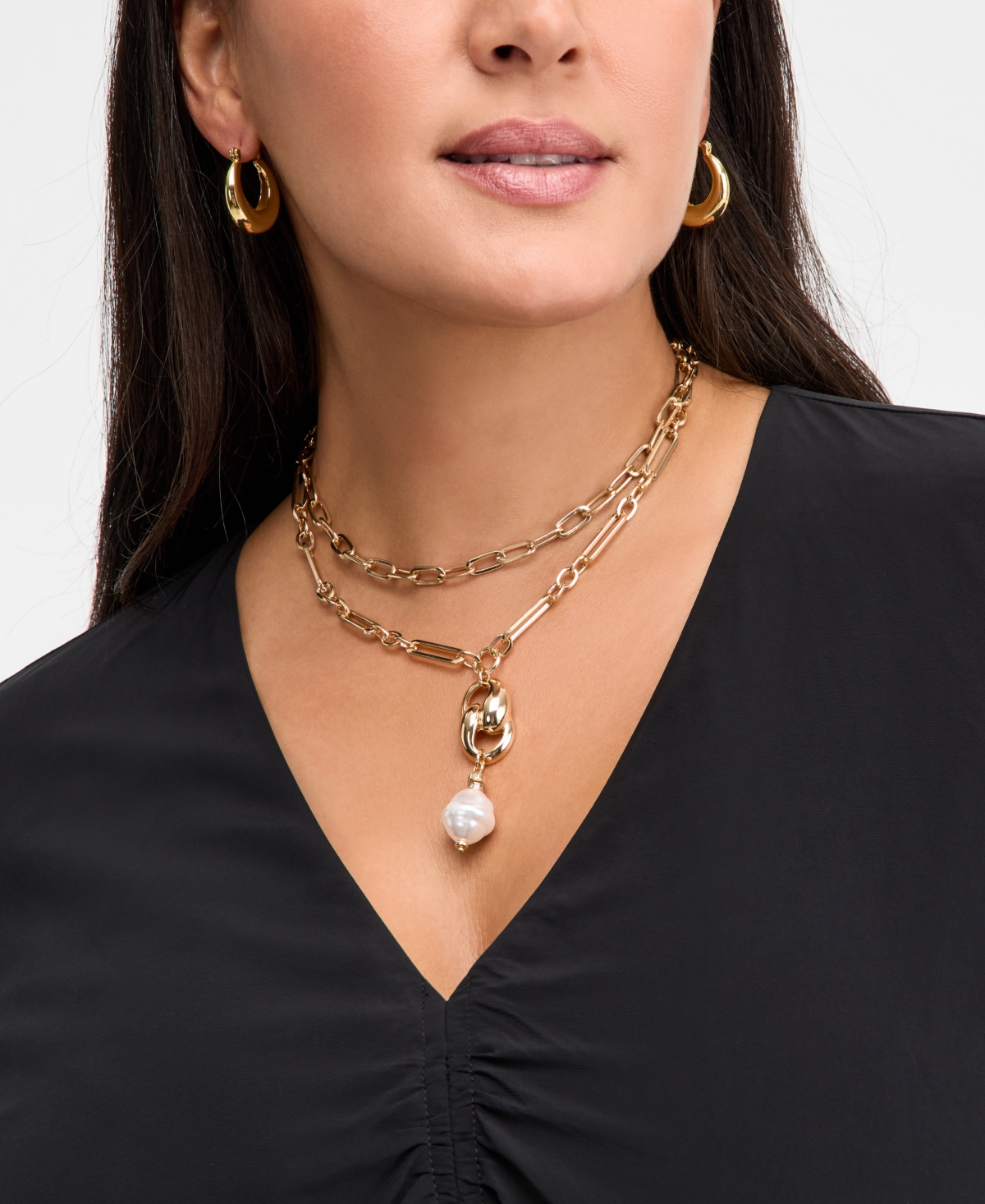 Inc International Concepts Imitation Pearl Charm Layered Lariat Necklace, 16" + 3" Extender, Macy's Exclusive In Multi