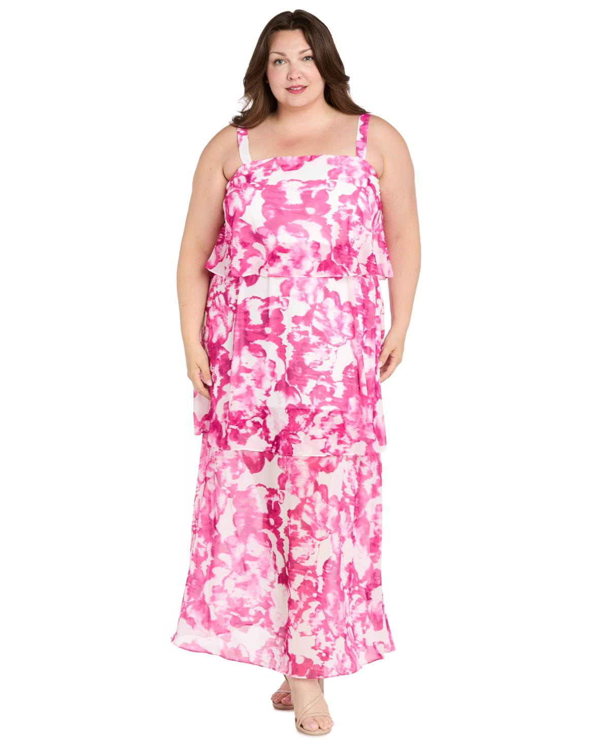 Plus Size Printed Sleeveless Maxi Dress - Pink/white