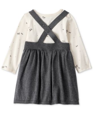 Baby Girls Cotton Bow-Print Long-Sleeve Bodysuit & Jumper Dress, 2 Piece Set