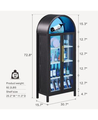 72.8" Glass Door Display Cabinet, 5-Tier with Motion LED