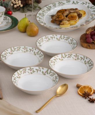Holly & Berry Gold Set of 4 Soup Bowls, 7.50", 12 oz.