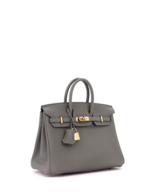 Pre-Owned Hermes Birkin 25 Handbag Grey Togo with Gold Hardware