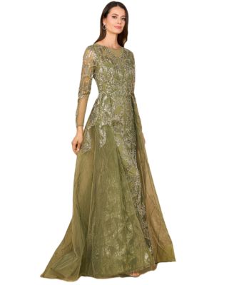 Women's Long Sleeve Gown with Overskirt & High Neck