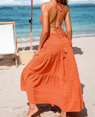 Women's Rust & Roses Orange Maxi Beach Dress