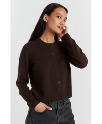 Women's Wool Cashmere Blend Crew Neck Cropped Cardigan