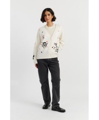 Women's Wool Cashmere Peanuts Poker Cardigan