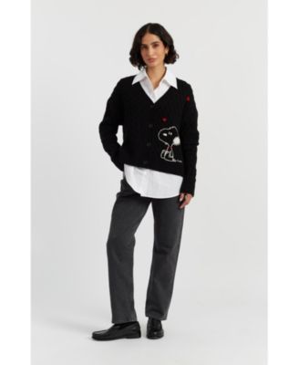 Women's Wool Cashmere Snoopy Cable Cardigan