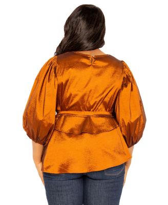 Plus Size Tie Waist Voluminous Sleeve Blouse