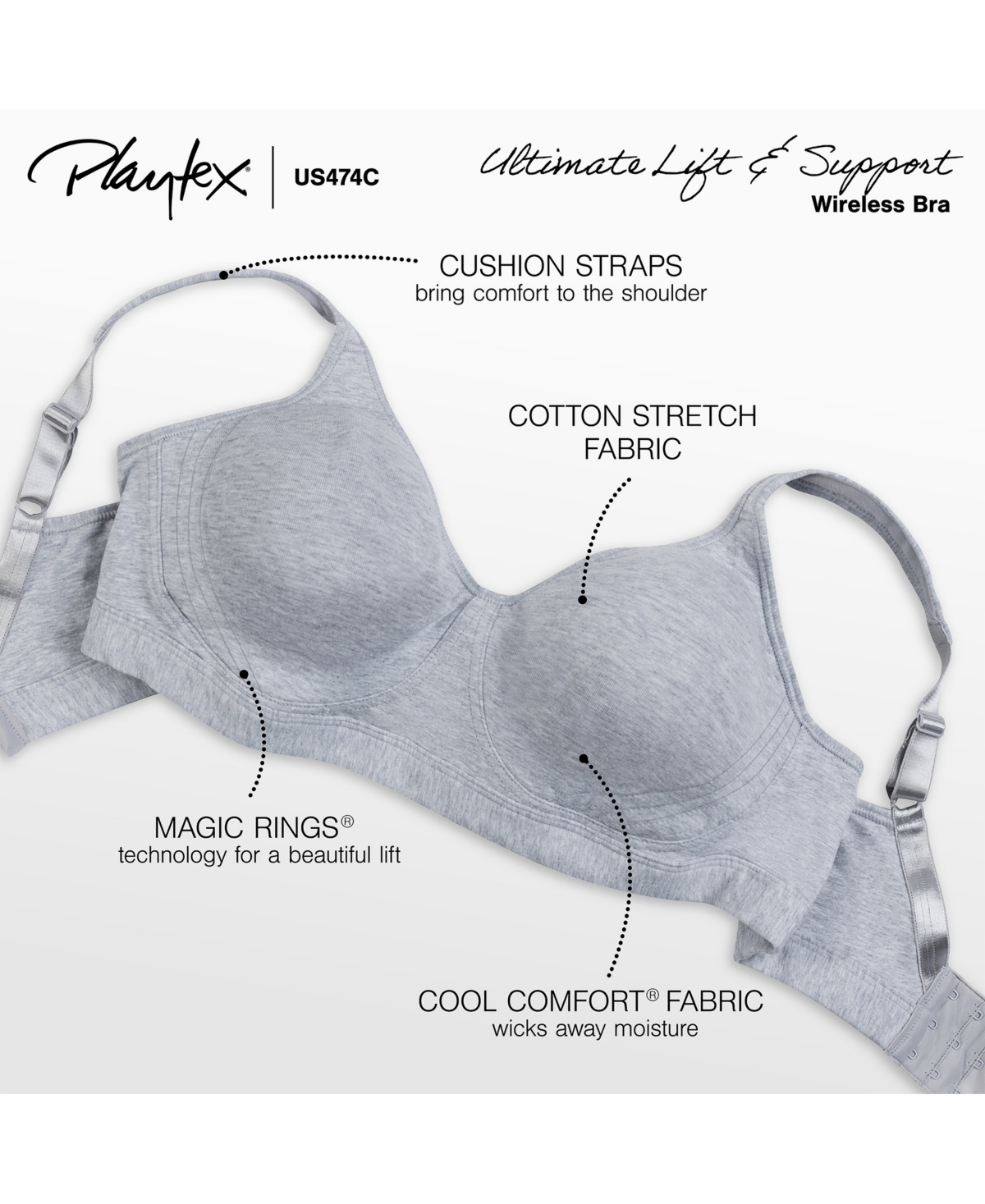 Playtex 18 Hour Ultimate Lift Cotton Wireless Bra Us474c, Online Only In Blue