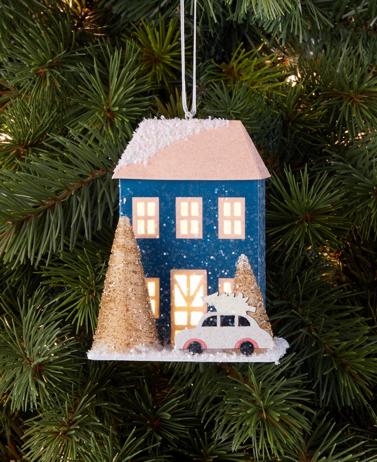 Holiday Lane Led Paper Blue House Ornament, Macy's Exclusive
