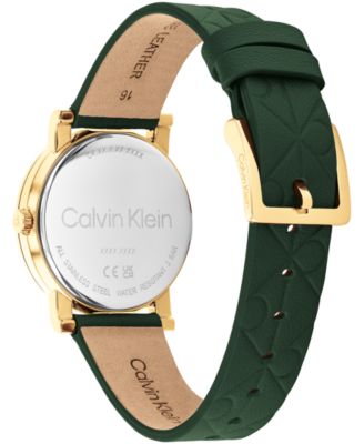 Women's CK Monogram Green Leather Strap Watch 32mm