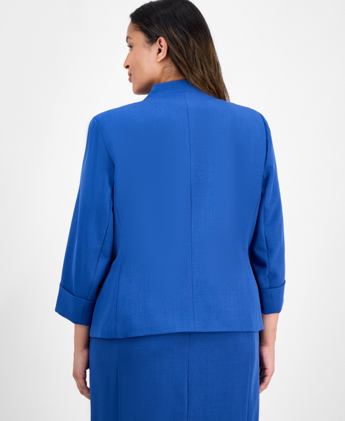 Kasper Plus Size Cuffed Kiss-front Blazer In Blue