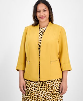 Kasper - Plus Size Cuffed Kiss-Front Blazer