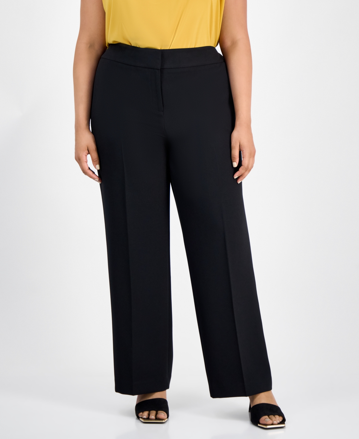 Kasper Plus Size Mid-rise Stretch Crepe Wide-leg Pants In Black