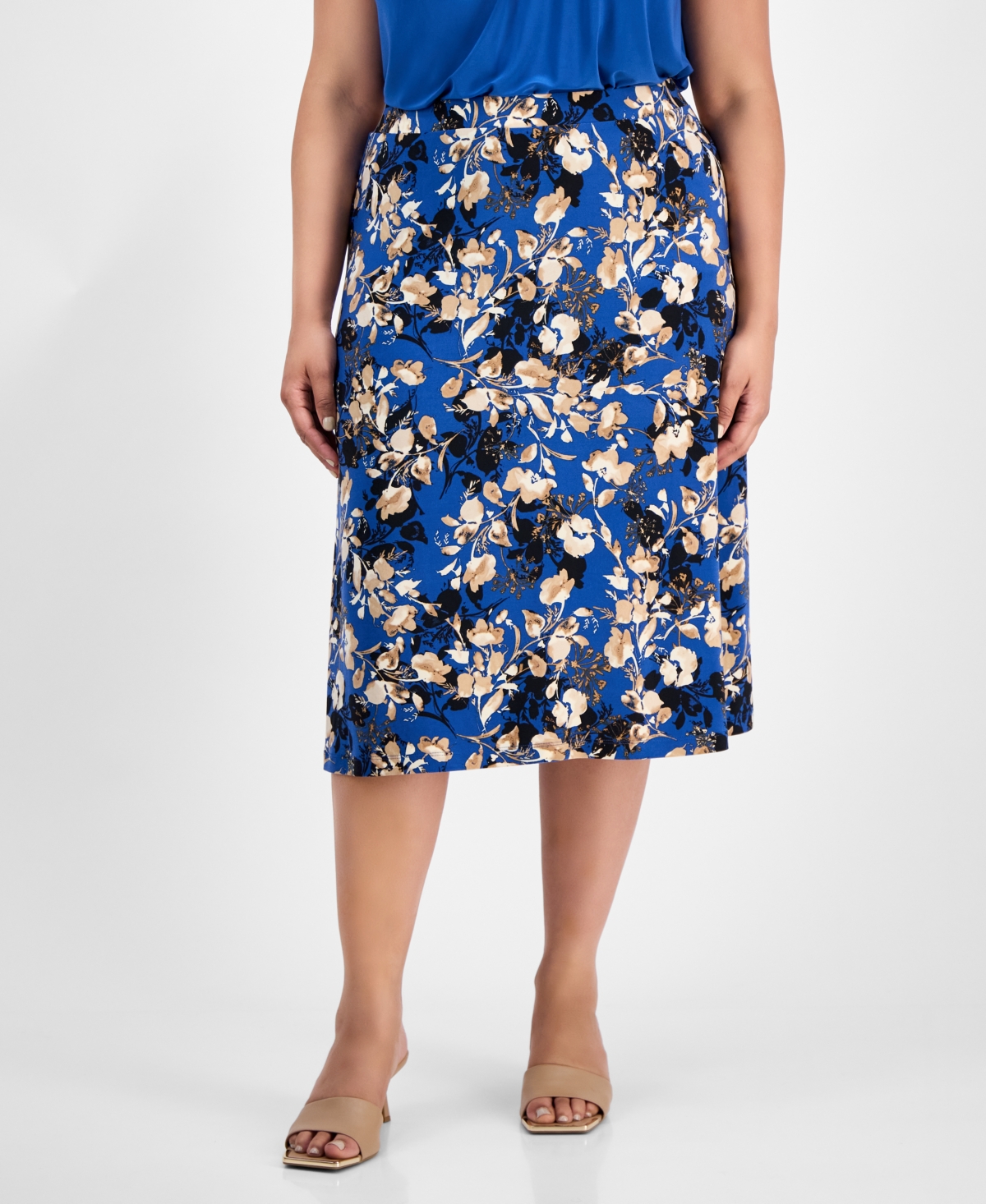 Kasper Plus Size Floral-print Midi Skirt