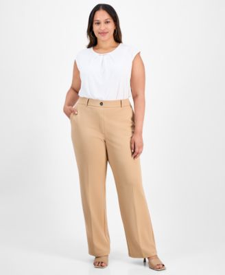 Kasper - Plus Size Faux-Fly Straight-Leg Pants
