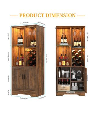 Modern style home bar cabinet with LED lights and tempered glass doors.