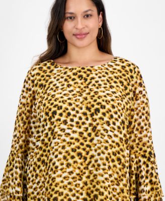 Plus Size Tiered Ruffle-Sleeve Printed Blouse