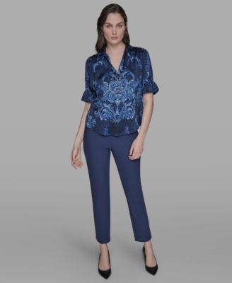 Petite Printed Puff-Sleeve Button-Front Shirt
