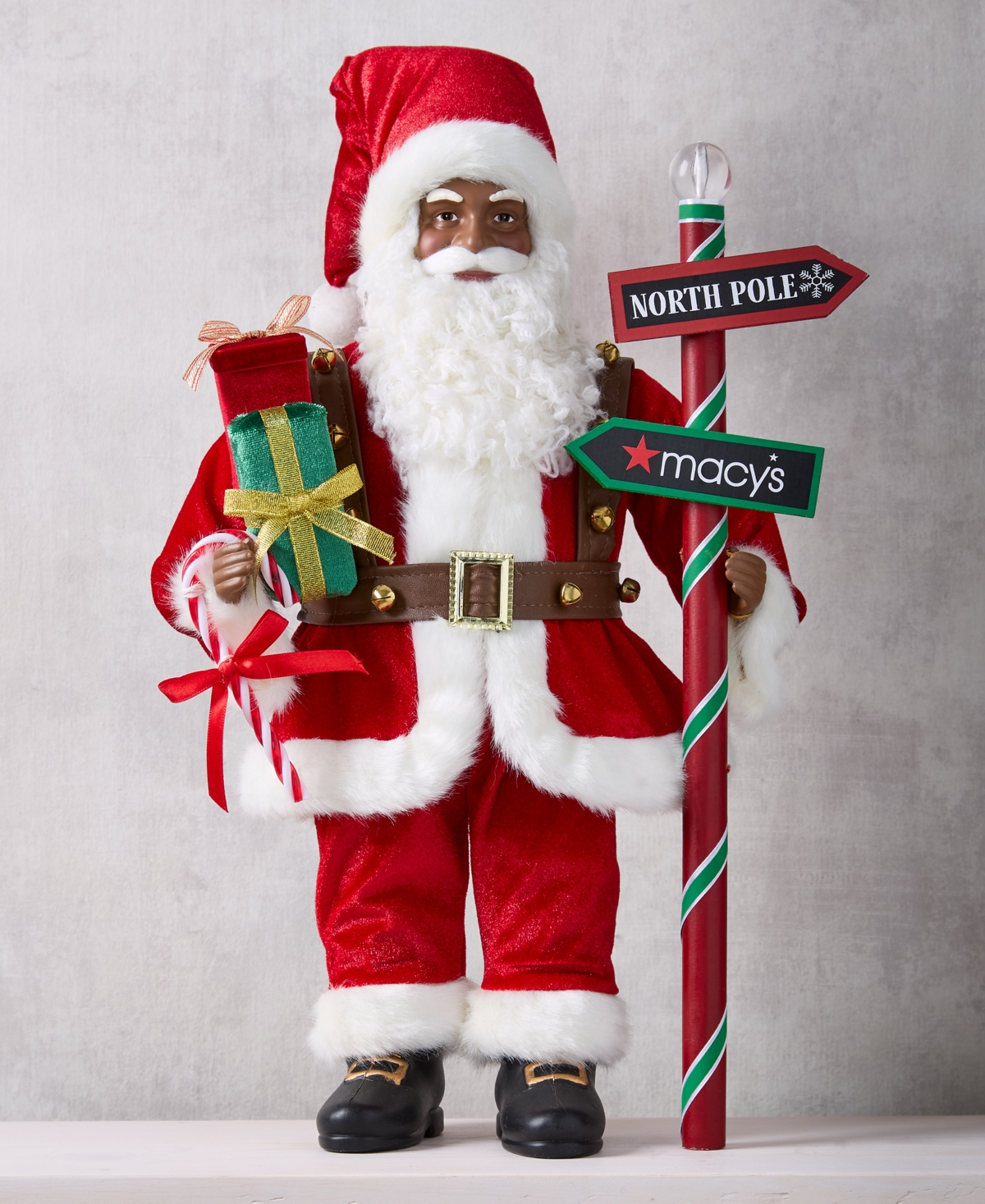 Holiday Lane Heritage African American Santa With Sign Post, Macy's Exclusive