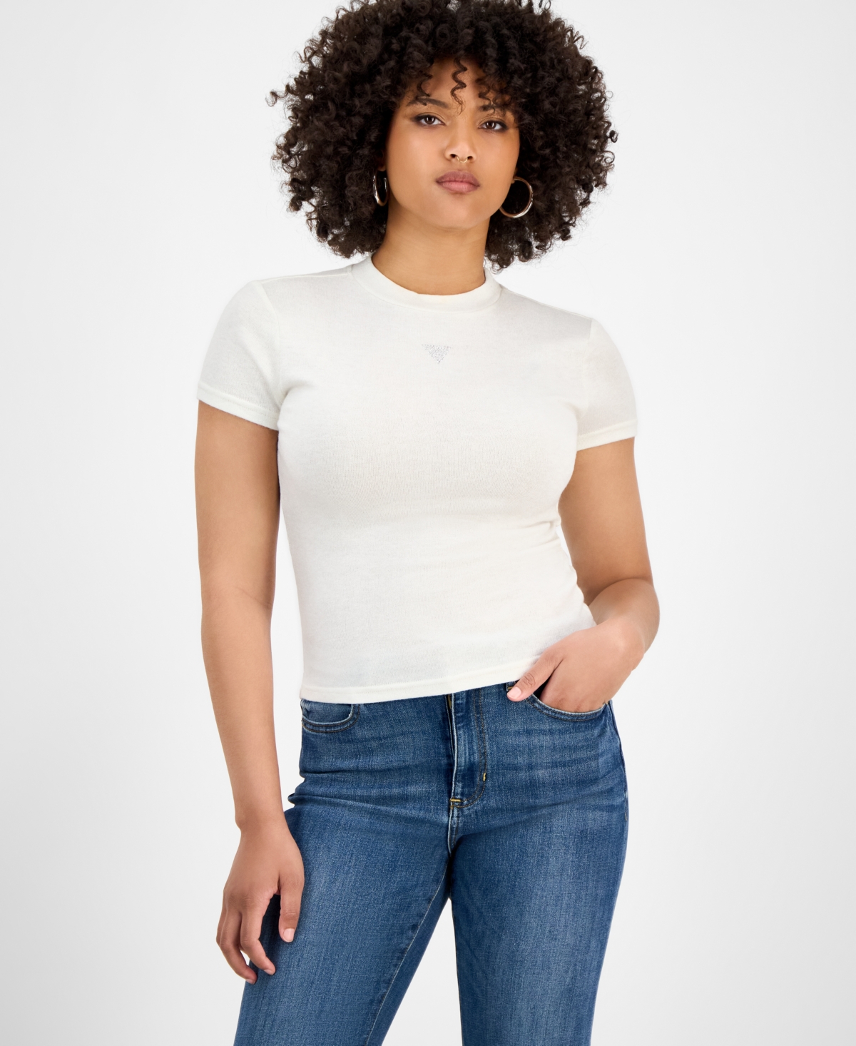 Guess Women's Licia Short-sleeve Mock-neck Top In White