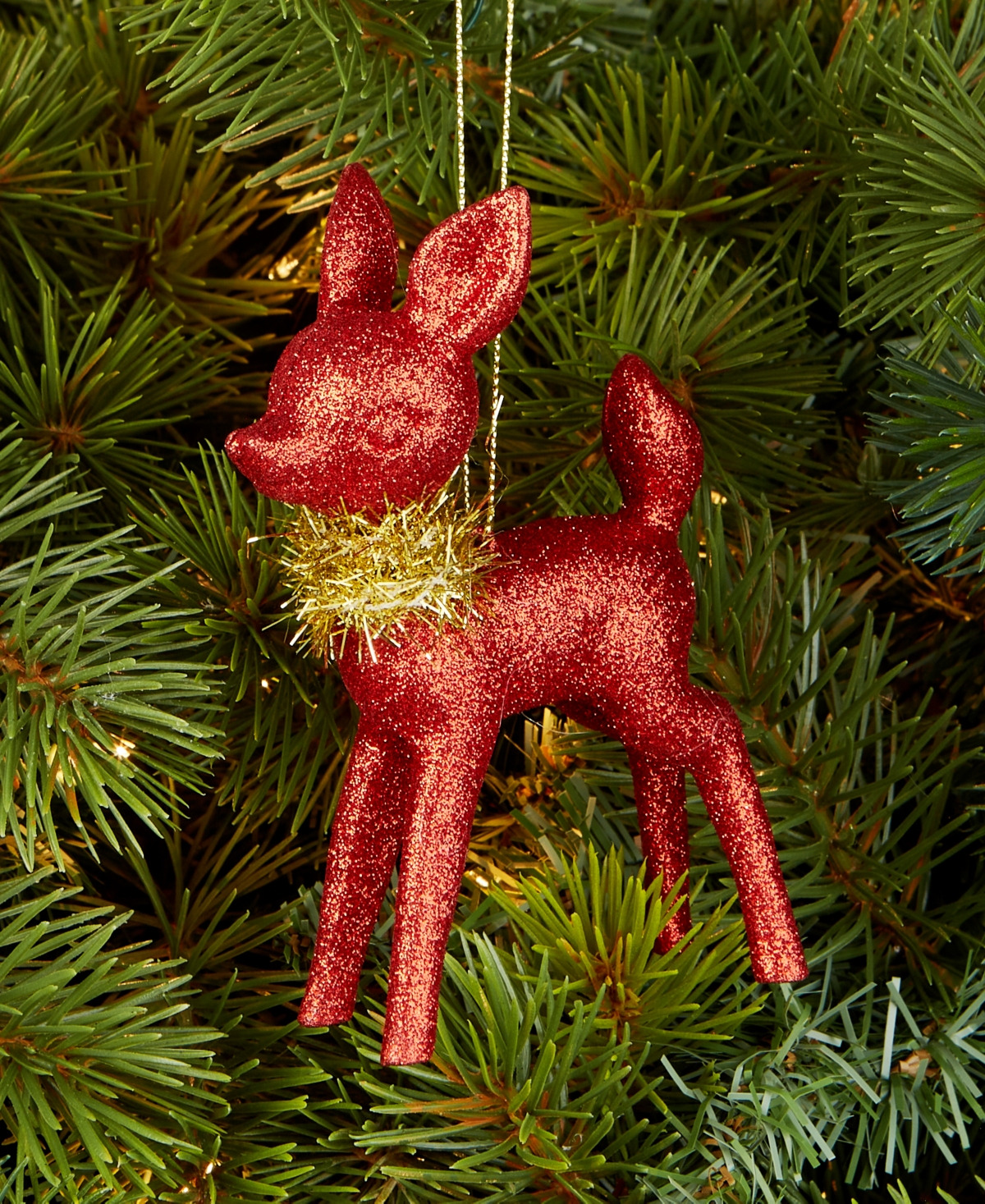 Holiday Lane Christmas Glitters Red Deer With Scarf Ornament, Macy's Exclusive In Red