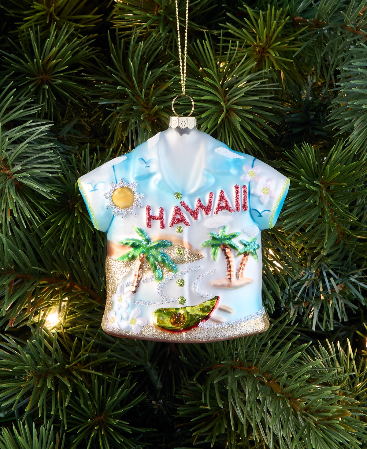 Holiday Lane Hawaii Glass Glittered Shirt Ornament, Macy's Exclusive In Transparent
