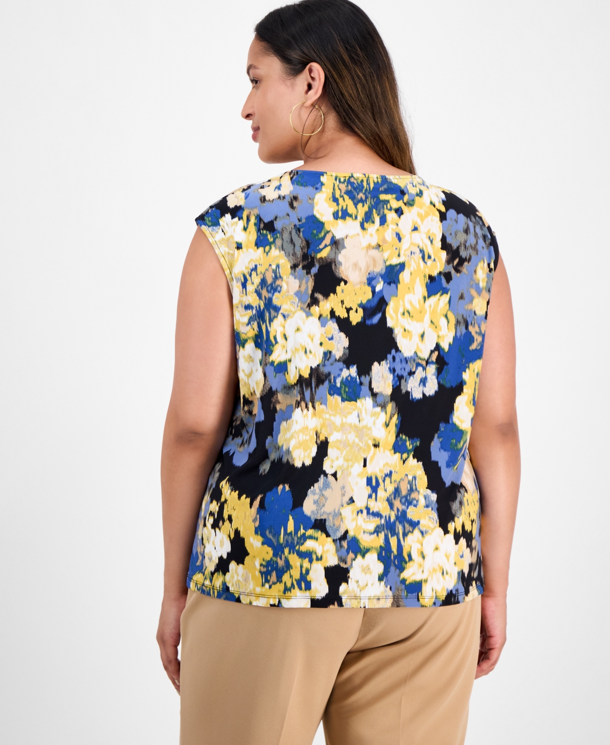 Kasper Abstract Print Hardware Detail Sleeveless Knit Top In Multi