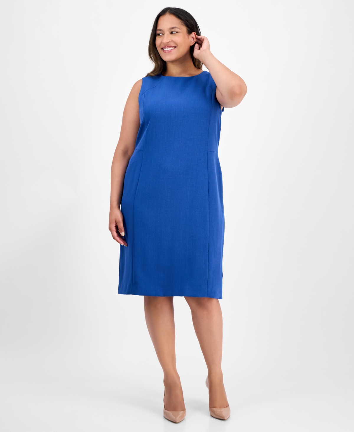 Kasper Plus Size Stretch Crepe Sheath Dress In Blue