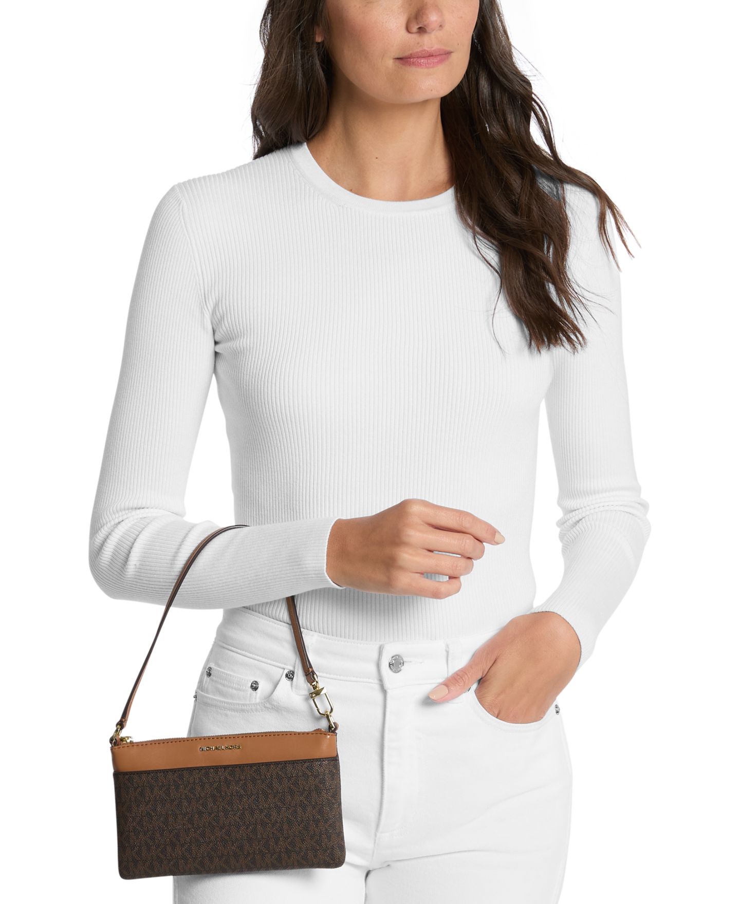 Женский небольшой клатч-браслет Michael Kors Jet Set Small на молнии, трансформер, цвет: Коричневый — фото 3