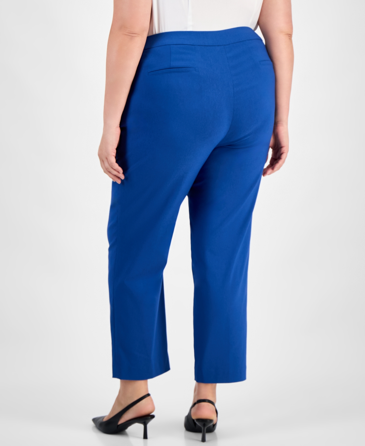 Kasper Plus Size High Rise Straight Leg Pull-on Pants In Blue