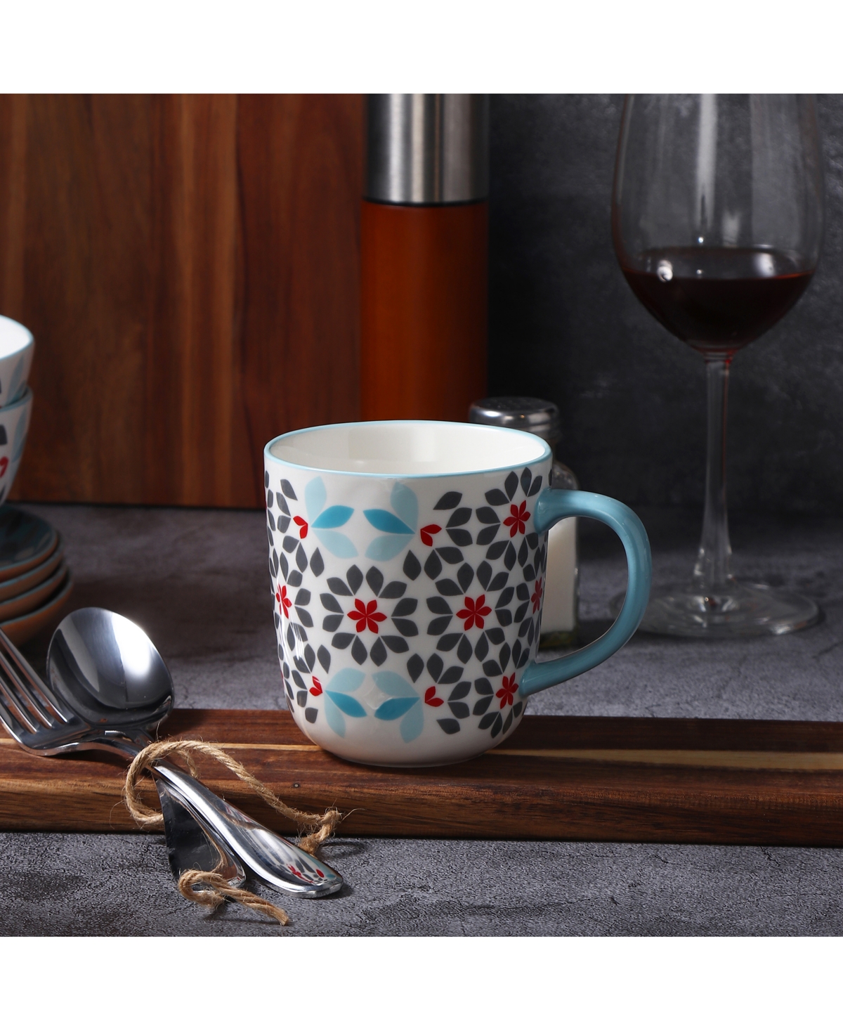 Lorren Home Trends Geo Floral Mugs, Assorted Set Of 4 In Multi