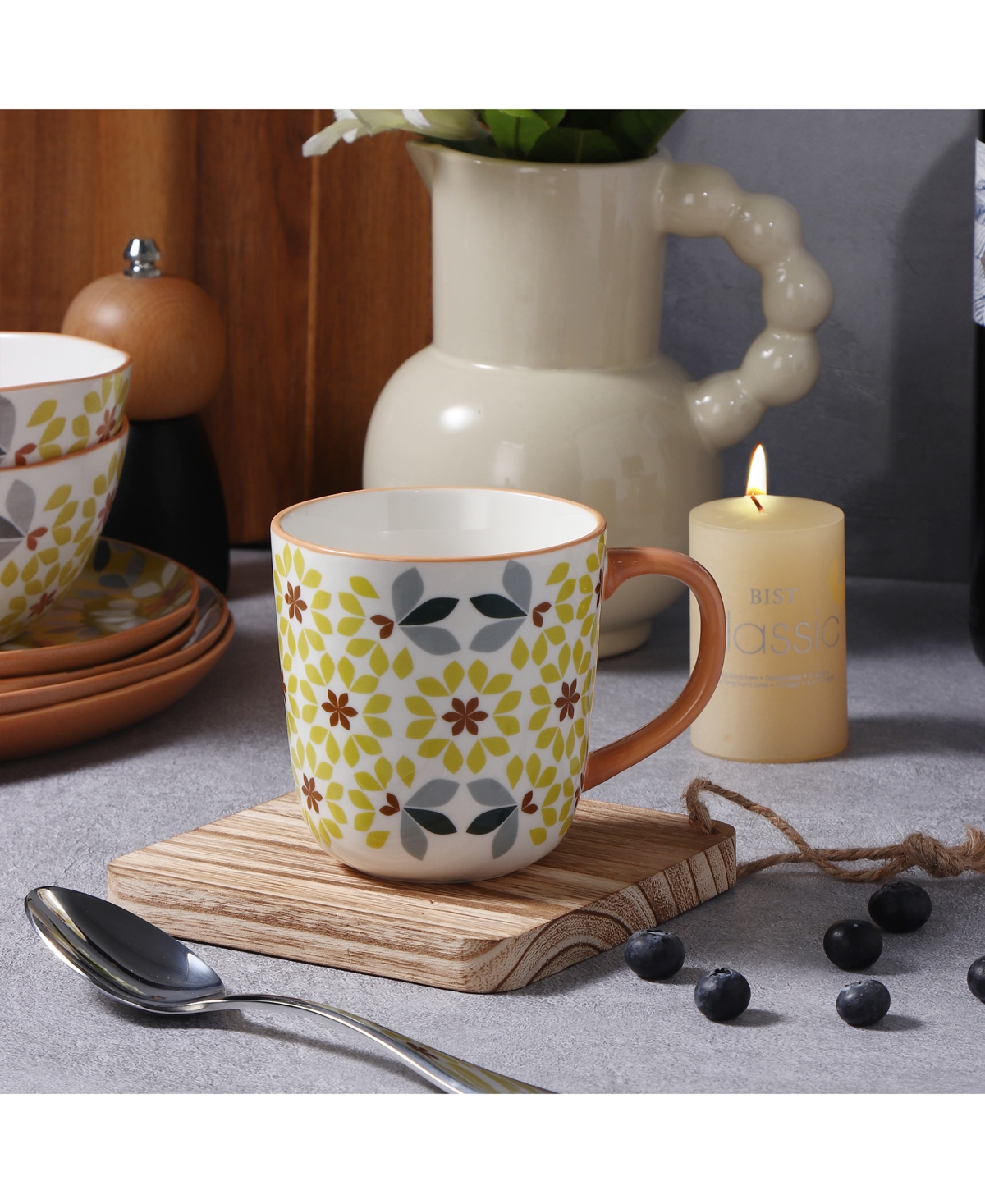 Lorren Home Trends Geo Floral Mugs, Set of 4