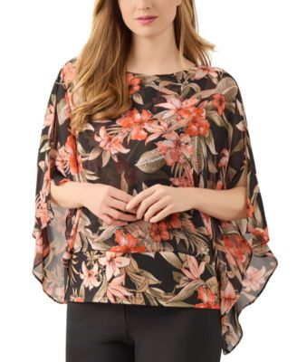 Women's Floral 3/4-Sleeve Poncho Blouse