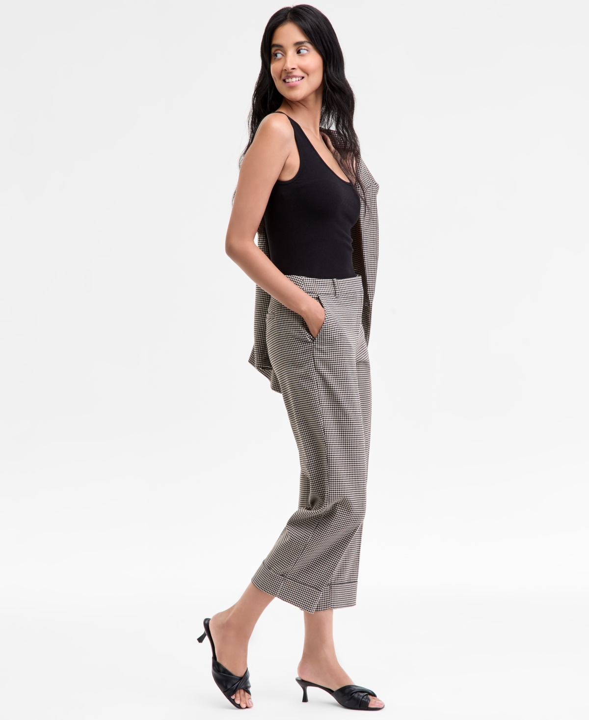 Anne Klein Women's Cropped Houndstooth Pants In Gray