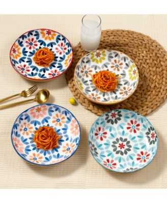 Geo Floral Pasta Bowls, Assorted Set of 4