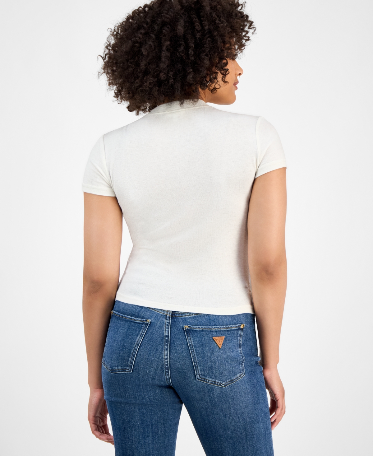 Guess Women's Licia Short-sleeve Mock-neck Top In White