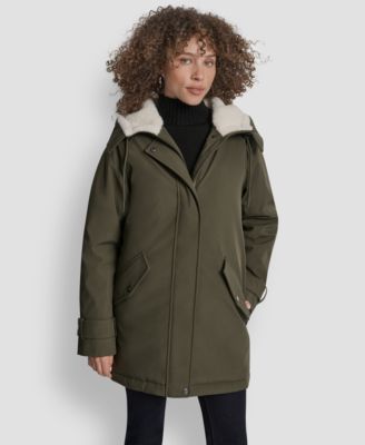 DKNY - Women's Faux-Fur-Lined Hooded Softshell Coat